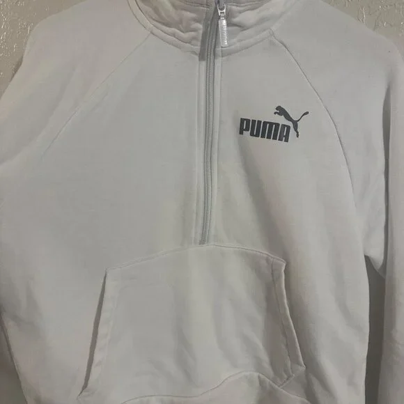 Puma White Long Sleeved Half Zip Pocketed Cropped Athletic Jacket - Picture 7 of 10